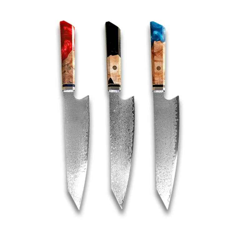 Sarah Express Premium Damascus Steel Chef Knife - Professional Japanese Kitchen Knife 8.1 Inch Red Blue Black 34.7cm