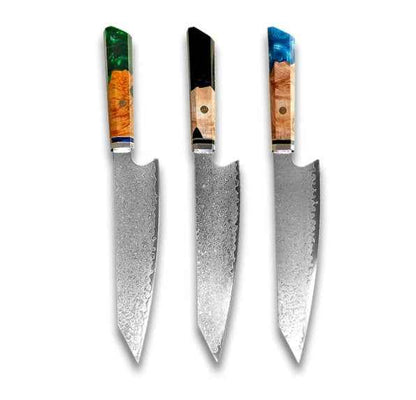 Sarah Express Premium Damascus Steel Chef Knife - Professional Japanese Kitchen Knife 8.1 Inch Green Blue Black 34.7cm