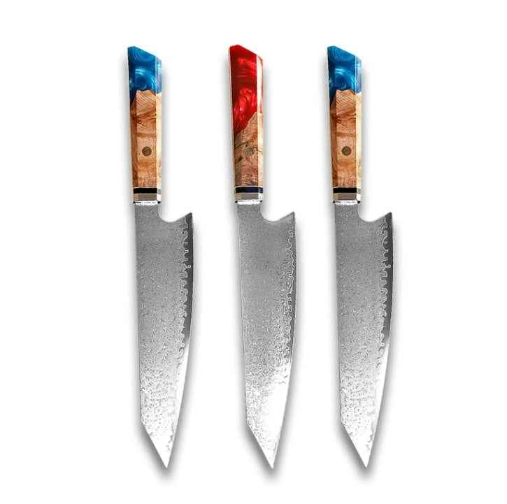 Sarah Express Premium Damascus Steel Chef Knife - Professional Japanese Kitchen Knife 8.1 Inch Red Blue Blue 34.7cm