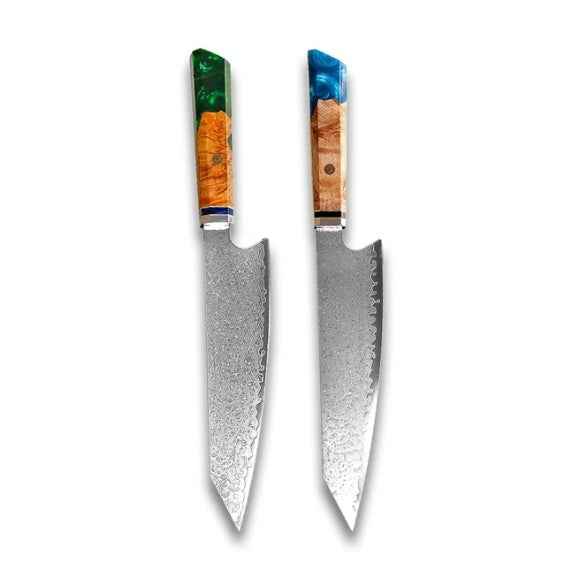 Sarah Express Premium Damascus Steel Chef Knife - Professional Japanese Kitchen Knife 8.1 Inch Green Blue 34.7cm