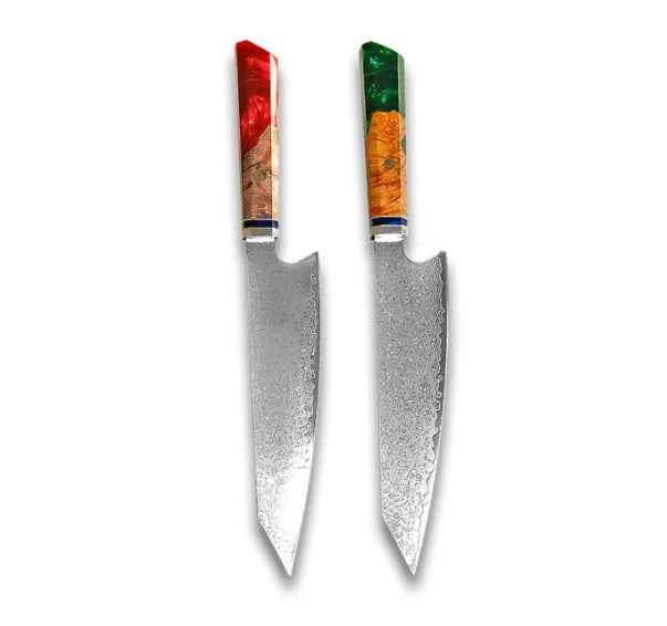 Sarah Express Premium Damascus Steel Chef Knife - Professional Japanese Kitchen Knife 8.1 Inch Red Green 34.7cm
