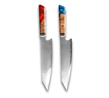 Sarah Express Premium Damascus Steel Chef Knife - Professional Japanese Kitchen Knife 8.1 Inch Red blue 34.7cm
