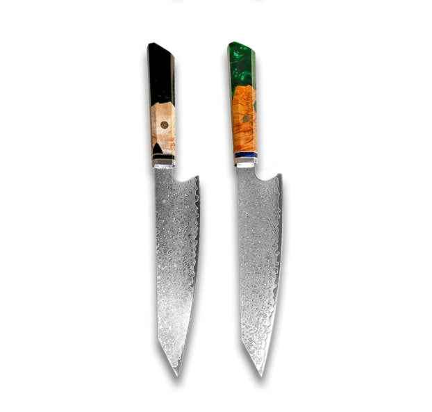 Sarah Express Premium Damascus Steel Chef Knife - Professional Japanese Kitchen Knife 8.1 Inch Green Black 34.7cm