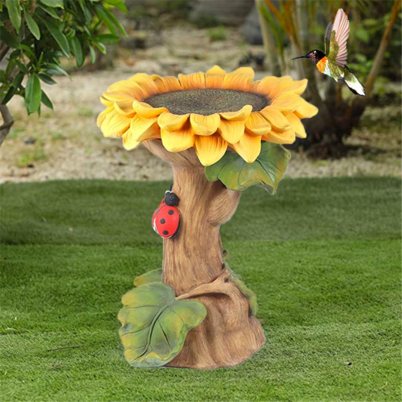 Sunflower Bird Bath Feeder - Resin Garden Statue Outdoor Decoration