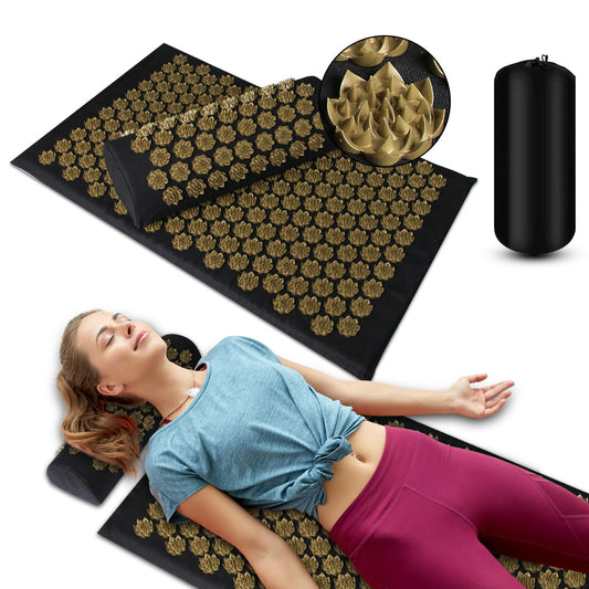 Acupressure Massage Mat Set with Pillow - Therapeutic Neck Back Foot Pain Relief Yoga Mat