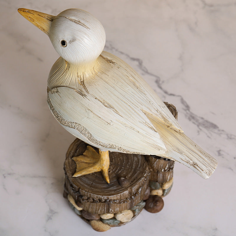 Coastal Seagull Figurine - Realistic Resin Seabird Statue for Beach Home Decor & Office