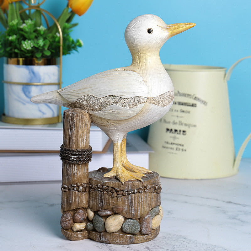 Coastal Seagull Figurine - Realistic Resin Seabird Statue for Beach Home Decor & Office