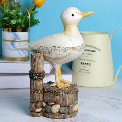Coastal Seagull Figurine - Realistic Resin Seabird Statue for Beach Home Decor & Office