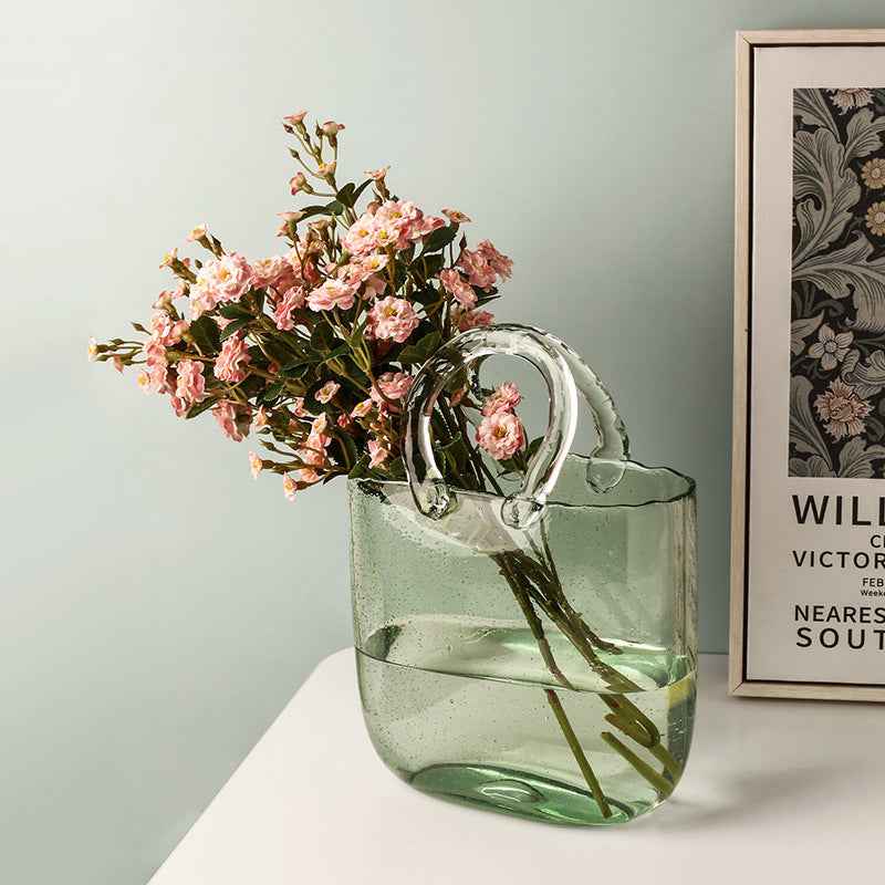 Sarah Express Glass Bag Vase Nordic Hydroponic Flower Holder - Transparent Handbag Design