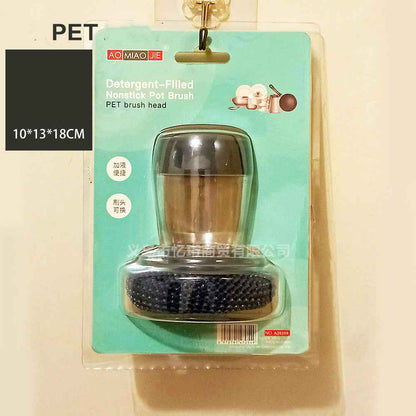 Sarah Express Kitchen Soap Dispensing Palm Brush Cleaner - Multifunctional Push-Type Dish Scrubber with Detergent Dispenser B Plastic packing