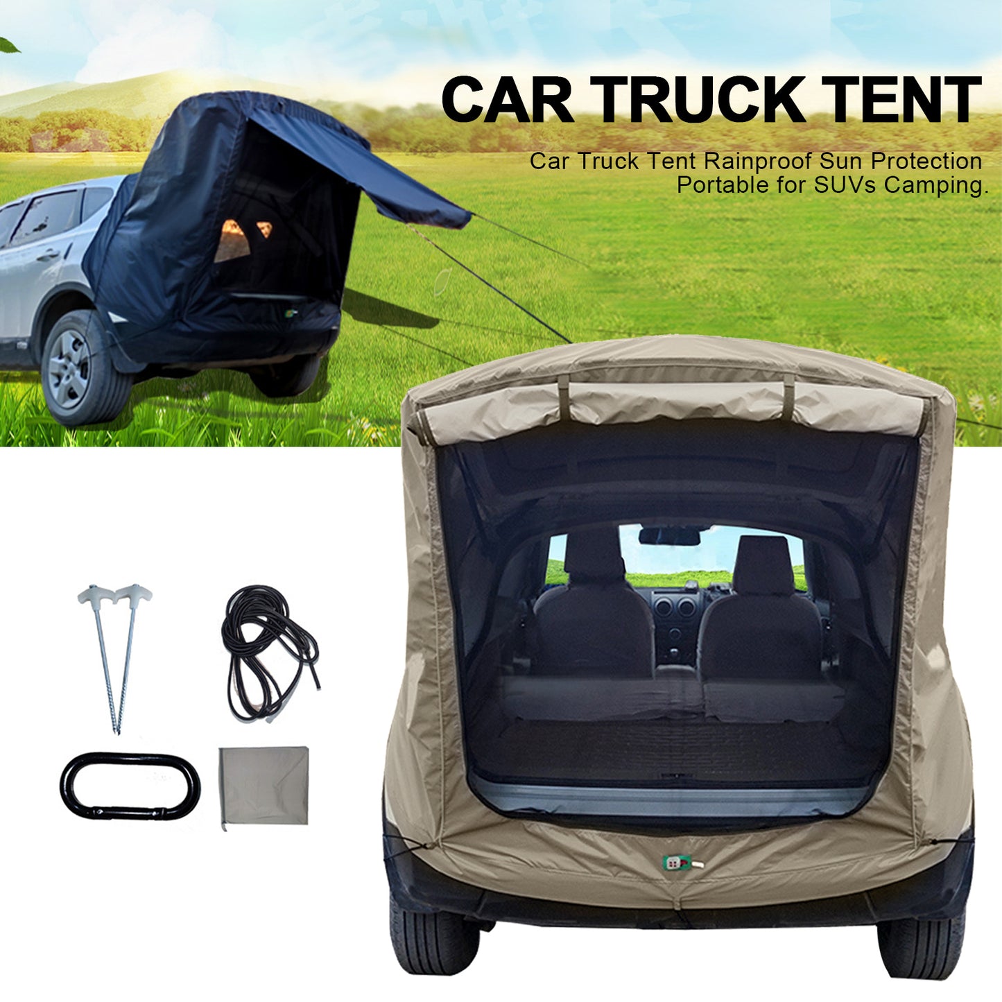 SUV Car Trunk Extension Tent - Waterproof Camping Shelter with Mosquito Net