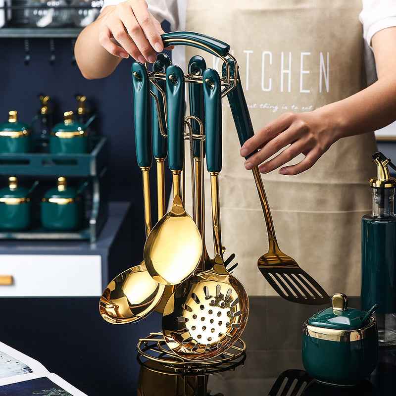 Sarah Express 7-Piece Stainless Steel Kitchen Utensil Set - Silicone Spatula Turner Ladle Spoon Pasta Server