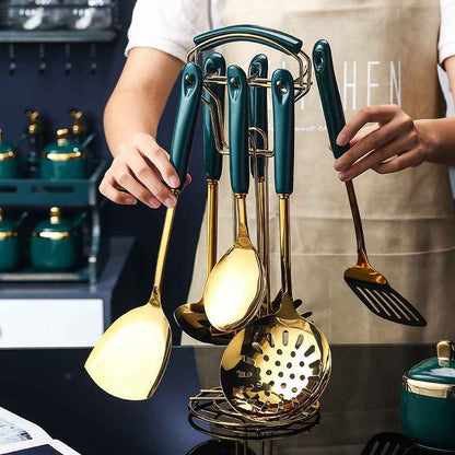 Sarah Express 7-Piece Stainless Steel Kitchen Utensil Set - Silicone Spatula Turner Ladle Spoon Pasta Server