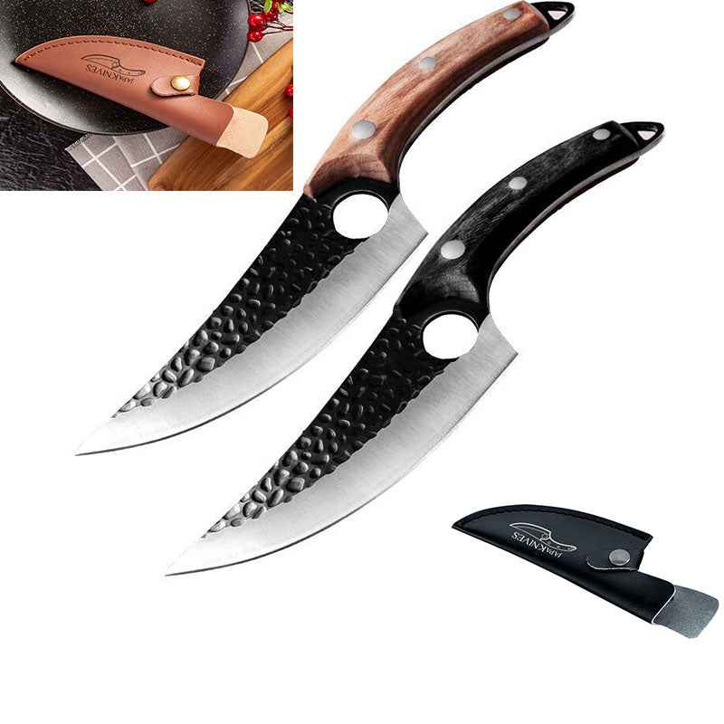 Sarah Express Professional Butcher Knife Set - High Carbon Steel Boning Knife Sheath Black Brown Q1set