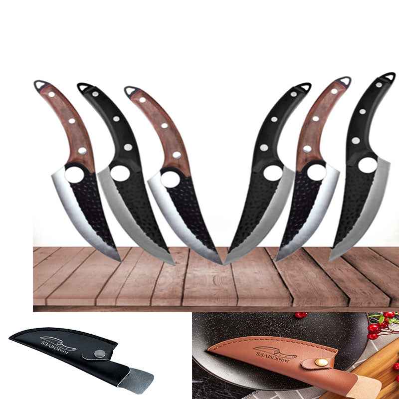 Sarah Express Professional Butcher Knife Set - High Carbon Steel Boning Knife Sheath Black Brown Q3set