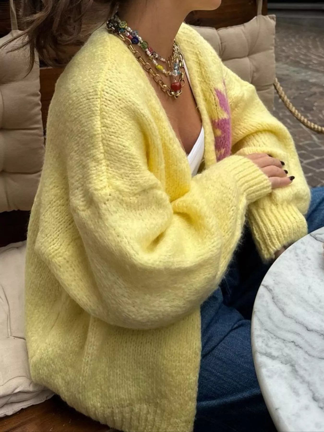 Sarah Express Women's Button Up Dropped Shoulder Cardigan Yellow