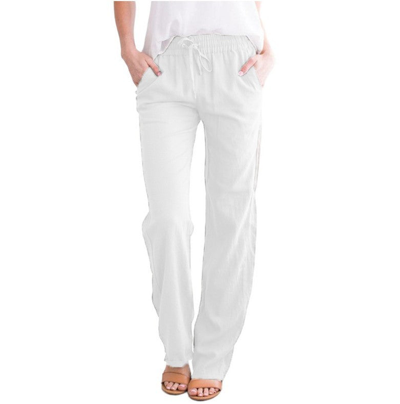 Sarah Express Women's Elastic Waist Loose Straight Leg Casual Trousers