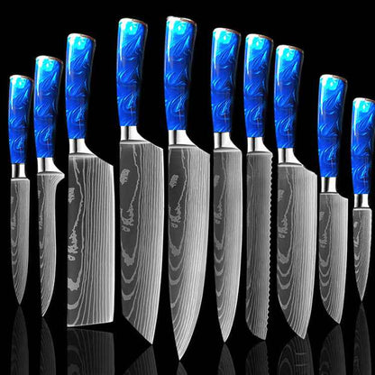 Sarah Express Professional 8-Inch Chef Knife with Blue Resin Handle - Premium Stainless Steel Kitchen Knife Blue 10piece set