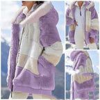 Women's Patchwork Hooded Short Jacket Plaid Grid Pattern Loose Fit Outerwear | Sarah Express