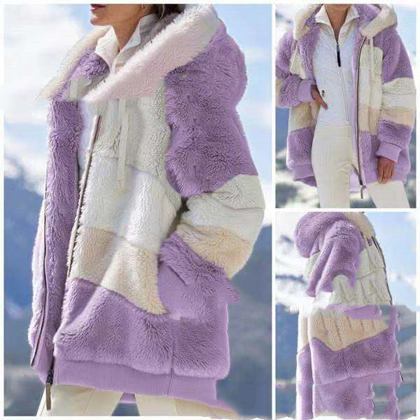 Women's Patchwork Hooded Short Jacket Plaid Grid Pattern Loose Fit Outerwear | Sarah Express