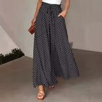 Sarah Express Women's Polka Dot Wide-Leg Pants Elastic Waist Loose Fit Casual Trousers