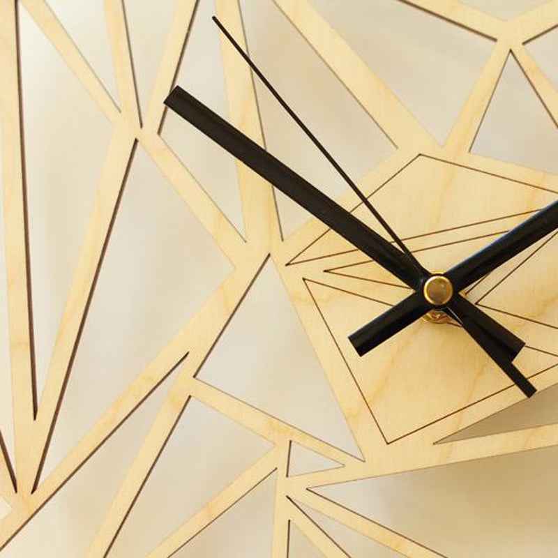 Sarah Express Modern Geometric Wall Clock 12 Inch Silent Quartz Wooden Bamboo Abstract Pattern