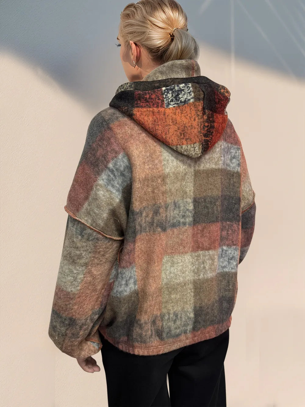 Sarah Express Women's Half Zip Exposed Seam Fleece Hoodie