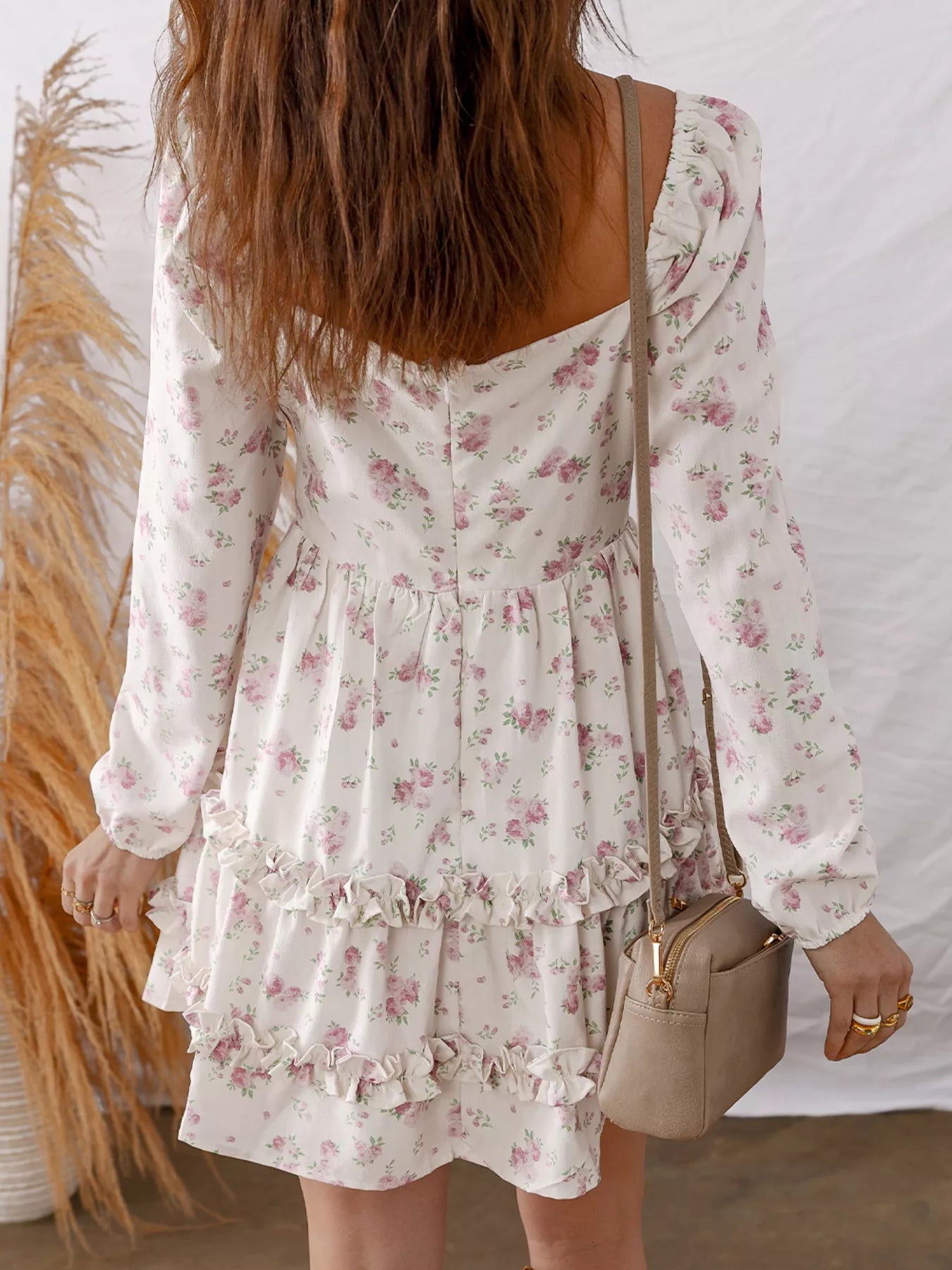 Sarah Express Women's Floral Print Ruffle Mini Dress Long Sleeve Tiered A-Line