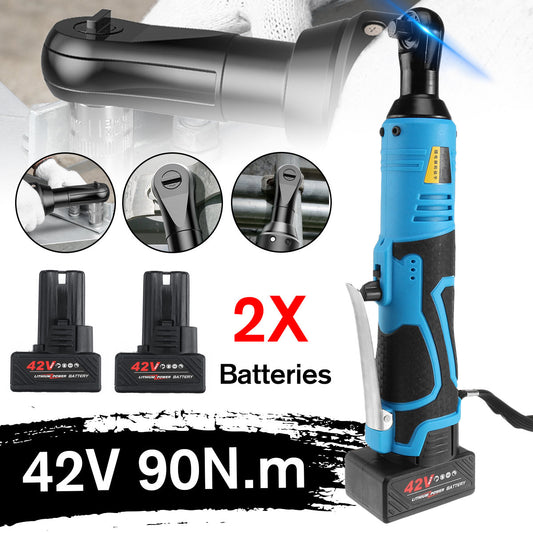 90N.m Cordless Electric Ratchet Wrench - Rechargeable Right Angle Power Tool with LED Light