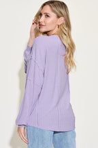 Sarah Express Women’s Plus Size Ribbed Long Sleeve T-Shirt with Exposed Seam
