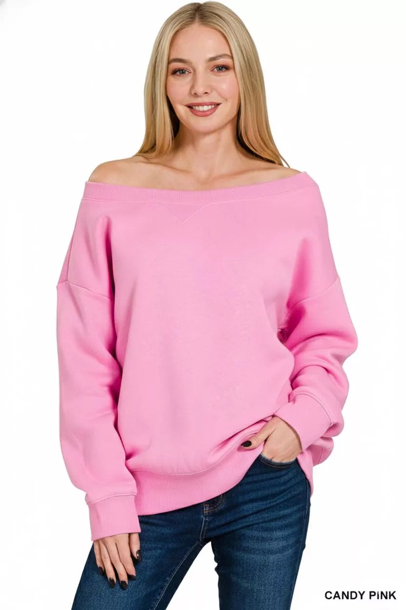 Trendsi Zenana Fleece Boat Neck Sweatshirt