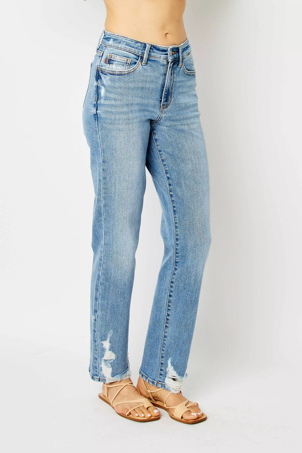 Sarah Express Women’s Plus Size High Rise Heavy Destroy Straight Jeans
