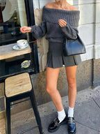 Sarah Express Women's Off-Shoulder Ribbed Long Sleeve Sweater