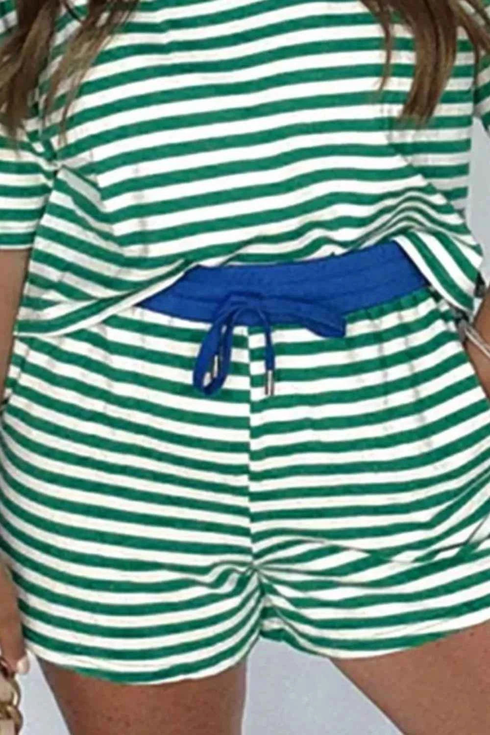 Sarah Express Women's Striped Round Neck Top and Shorts Set