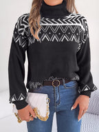 Sarah Express Women's Turtleneck Dropped Shoulder Sweater - Ribbed Knit Pullover