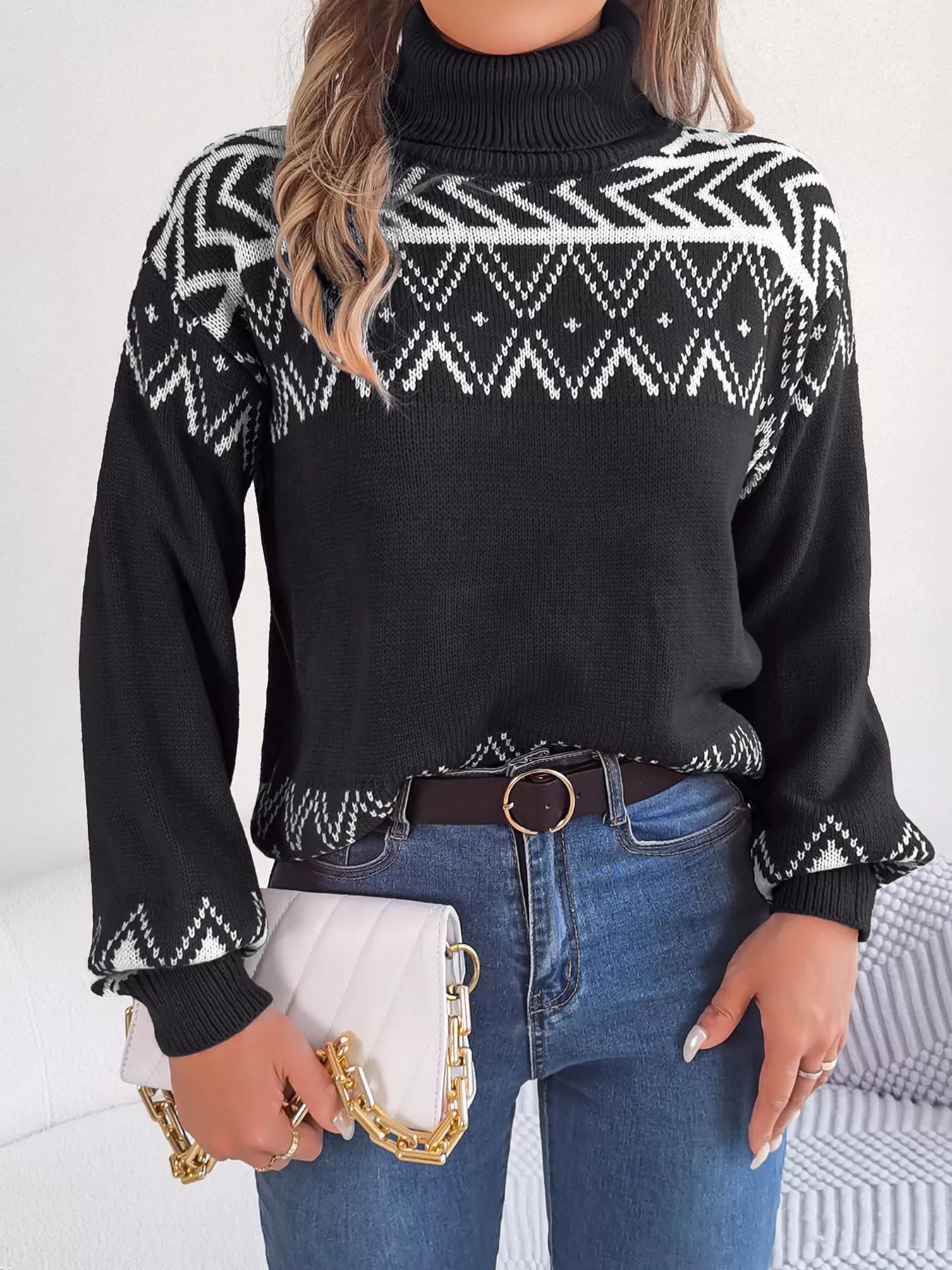 Sarah Express Women's Turtleneck Dropped Shoulder Sweater - Ribbed Knit Pullover