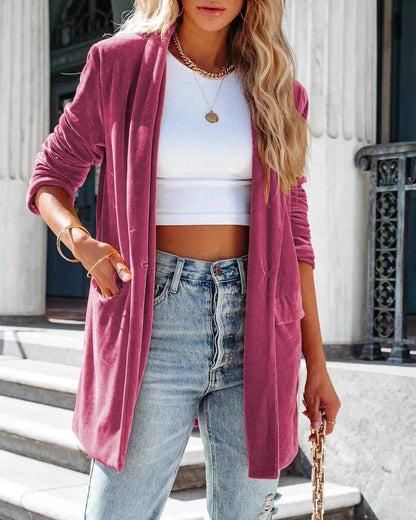 Sarah Express Women's Velvet One Button Blazer Jacket - Elegant Outerwear