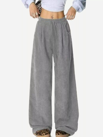 Sarah Express Women's Casual Corduroy Wide Leg Pants Gray