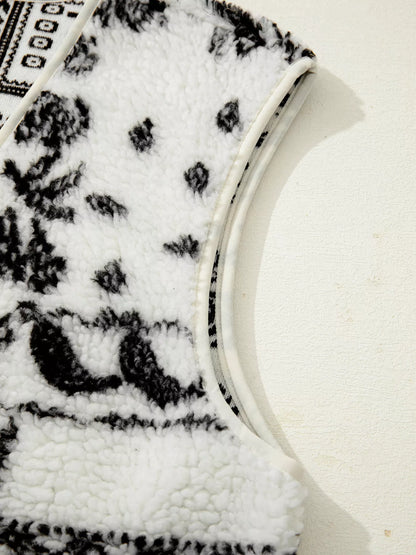 Sarah Express Women's Sherpa Paisley Print Pocketed Western Fashion Vest Jacket