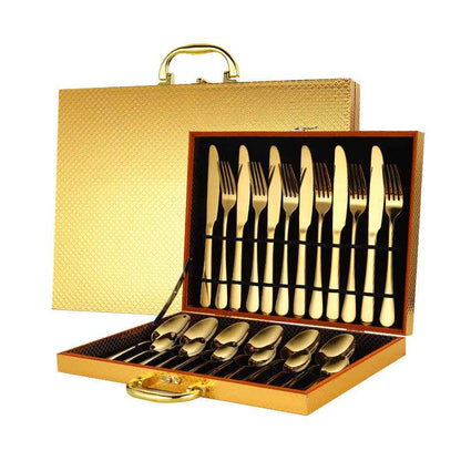 Sarah Express Premium 24-Piece Stainless Steel Flatware Set - Elegant Cutlery Collection Gold