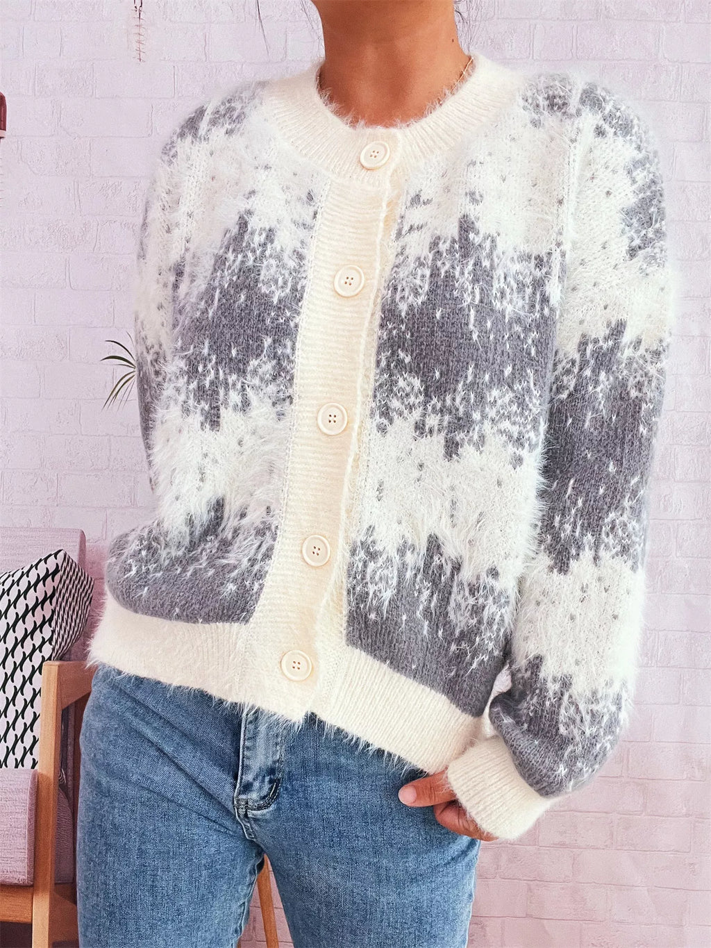 Sarah Express Women's Ribbed Hem Button Up Cardigan