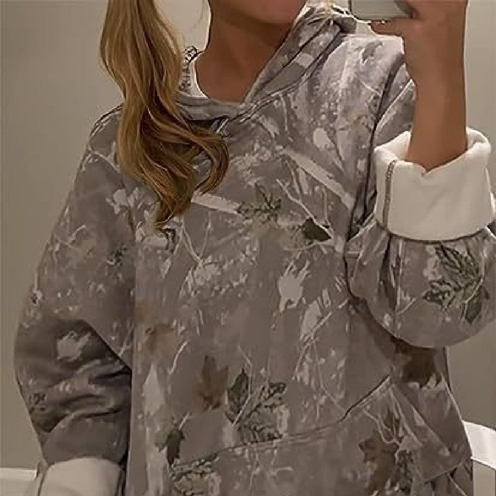 Sarah Express Women's Floral Print Hooded Sweatshirt Pullover with Pockets