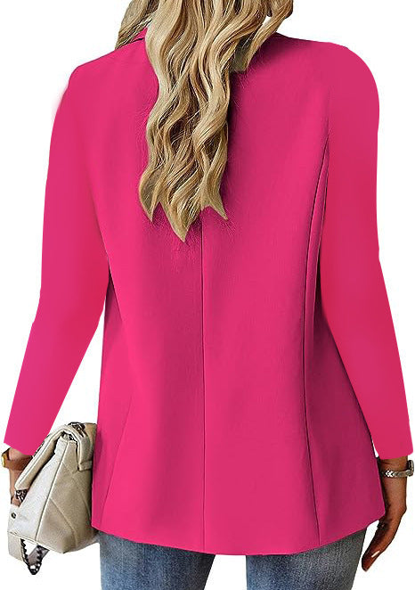 Women's Button-Front Blazer Jacket Long Sleeve Lapel Suit Jacket with Pockets