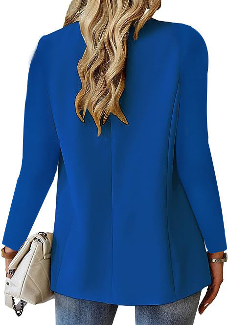 Women's Button-Front Blazer Jacket Long Sleeve Lapel Suit Jacket with Pockets