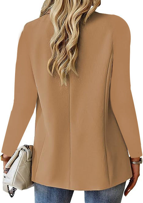 Women's Button-Front Blazer Jacket Long Sleeve Lapel Suit Jacket with Pockets