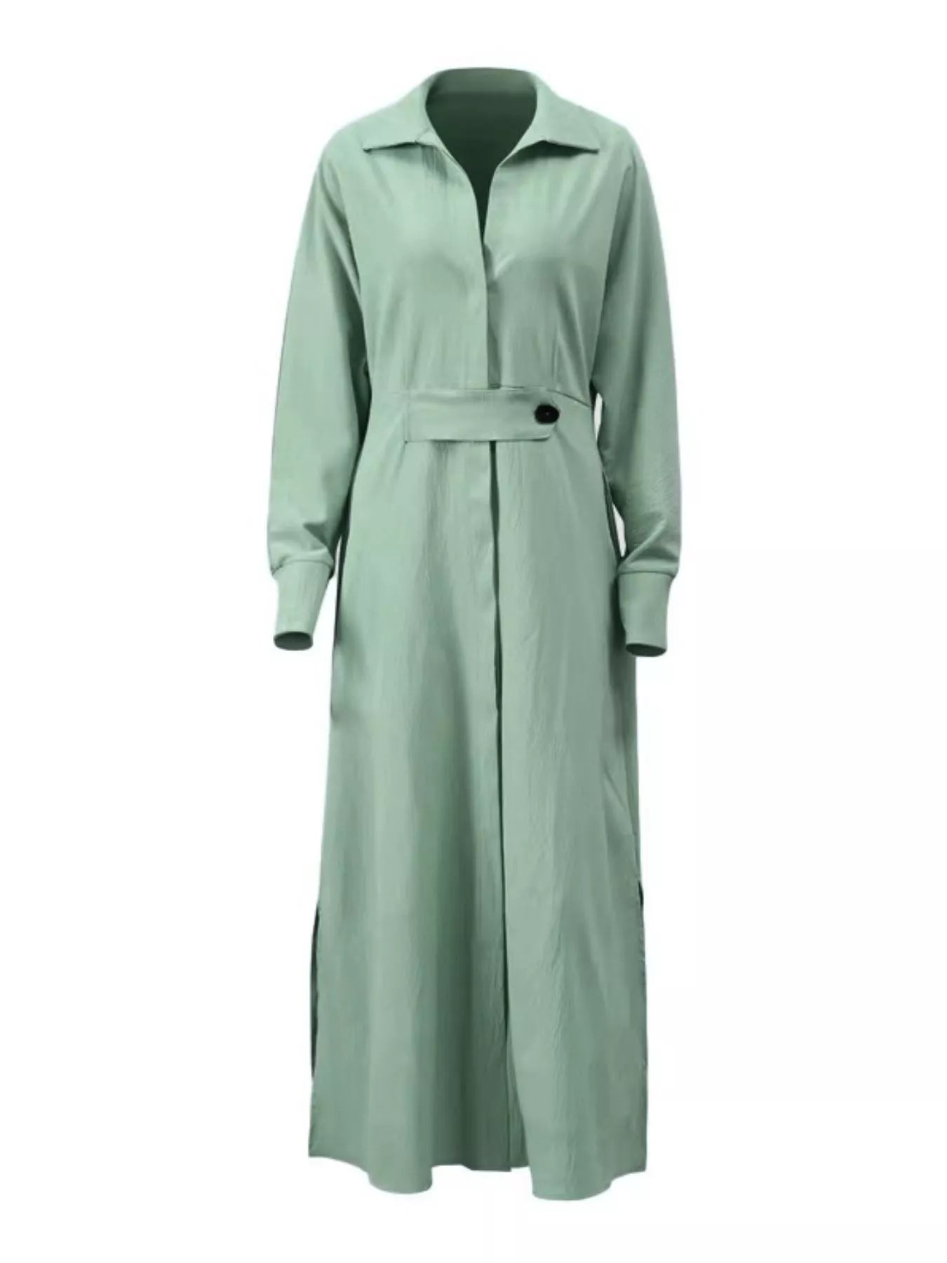 Sarah Express Women's Side Slit Long Sleeve Shirt Dress Green