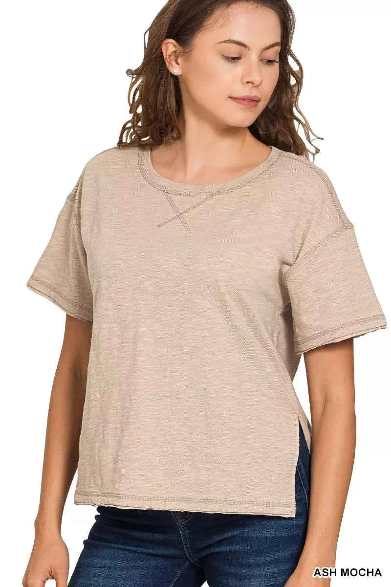 Sarah Express Women's Cotton Slub Short Sleeve Tee - Relaxed Fit Basic T-Shirt