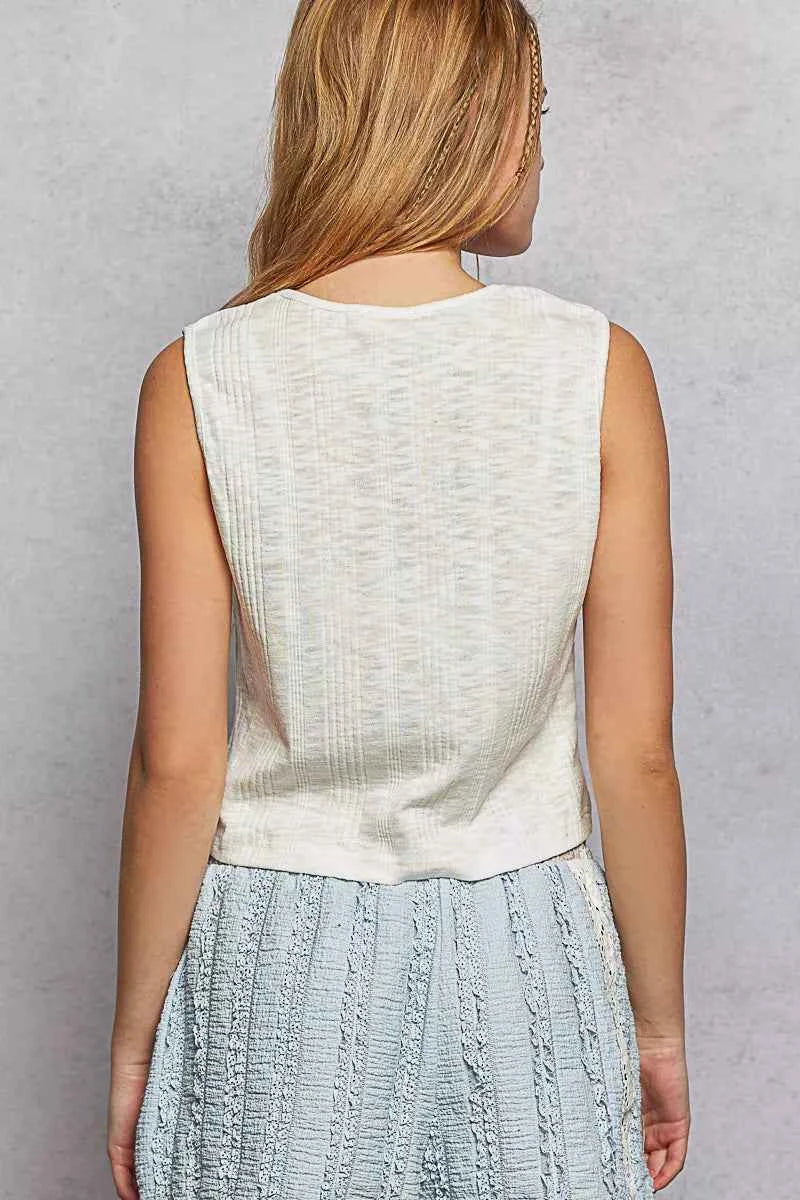 Sarah Express Women's Textured Cropped Tank Top - Round Neck Sleeveless Knit Crop Top