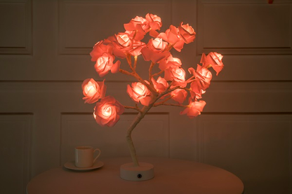 Sarah Express Rose Flower LED Table Lamp - USB Battery Operated Bonsai Tree Night Light for Bedroom Home Decor