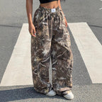 Sarah Express Women's Camo Cargo Pants Y2K - High Waist Baggy Multi-Pocket Hip-Hop Street Style